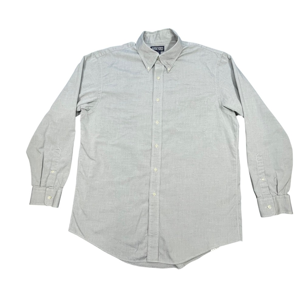 Lands End Gray Oxford Cloth Button Down Shirt Mens 16.5-35 Regular